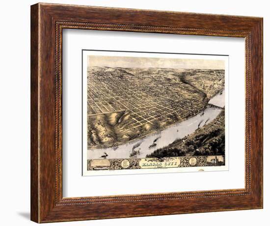 1869, Kansas City Bird's Eye View, Missouri, United States-null-Framed Giclee Print