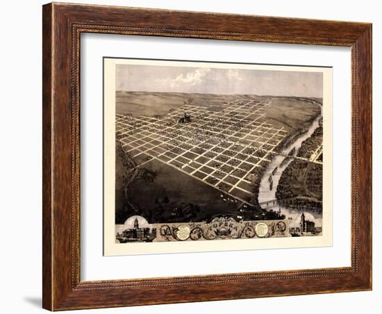 1869, Topeka Bird's Eye View, Kansas, United States-null-Framed Giclee Print