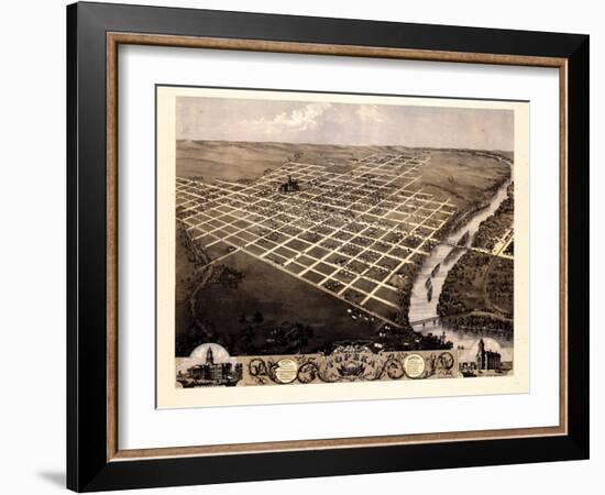 1869, Topeka Bird's Eye View, Kansas, United States-null-Framed Giclee Print