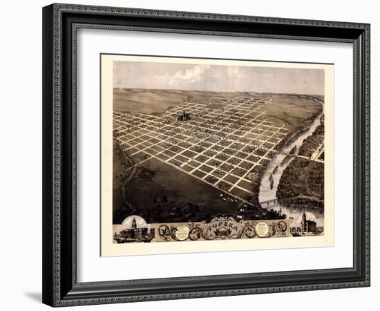 1869, Topeka Bird's Eye View, Kansas, United States-null-Framed Giclee Print