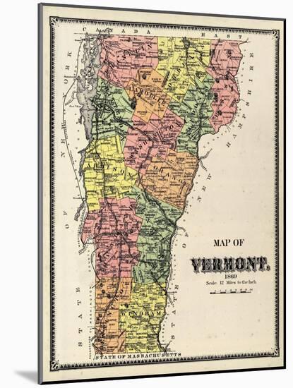 1869, Vermont Map, Vermont, United States-null-Mounted Giclee Print