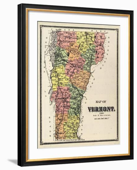1869, Vermont Map, Vermont, United States-null-Framed Giclee Print