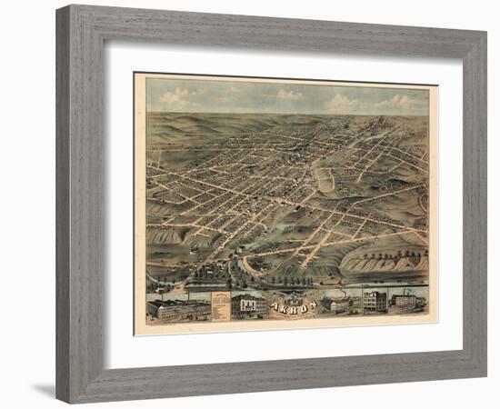 1870, Akron Bird's Eye View, Ohio, United States-null-Framed Giclee Print