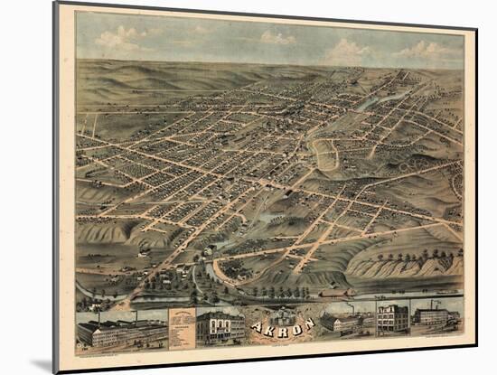 1870, Akron Bird's Eye View, Ohio, United States-null-Mounted Giclee Print
