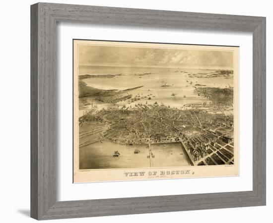 1870, Boston Bird's Eye View on July 4th, Massachusetts, United States-null-Framed Giclee Print