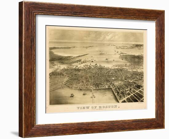 1870, Boston Bird's Eye View on July 4th, Massachusetts, United States-null-Framed Giclee Print