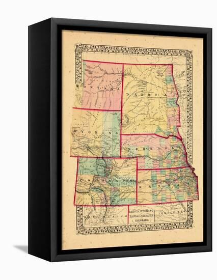 1870, Colorado, Kansas, Montana, Nebraska, North Dakota, South Dakota, Wyoming-null-Framed Premier Image Canvas