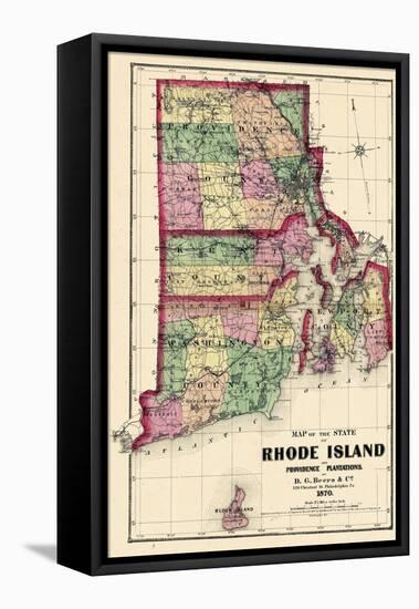 1870, State Map - Rhode Island, Providence and Plantations, Block Island, Rhode Island, United Stat-null-Framed Premier Image Canvas