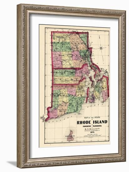 1870, State Map - Rhode Island, Providence and Plantations, Block Island, Rhode Island, United Stat-null-Framed Giclee Print
