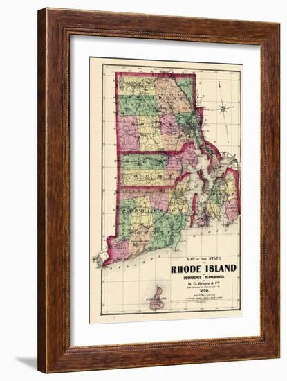 1870, State Map - Rhode Island, Providence and Plantations, Block Island, Rhode Island, United Stat-null-Framed Giclee Print