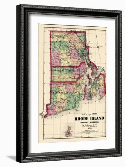 1870, State Map - Rhode Island, Providence and Plantations, Block Island, Rhode Island, United Stat-null-Framed Giclee Print