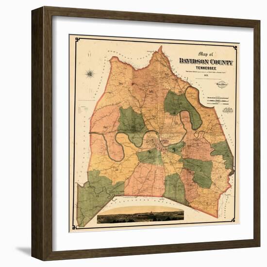 1871, Davidson County and Nashville Wall Map, Tennessee, United States-null-Framed Premium Giclee Print