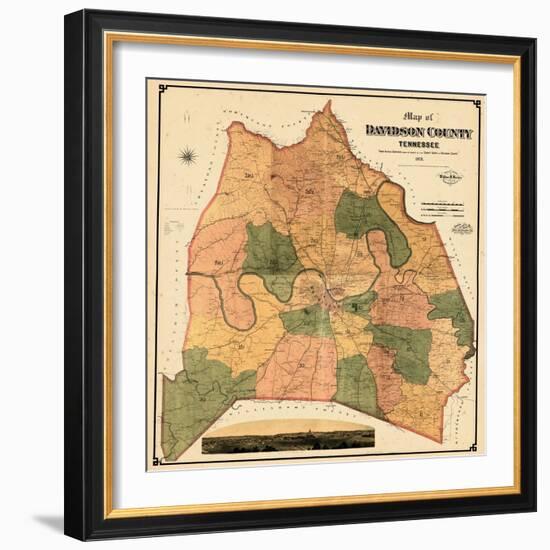 1871, Davidson County and Nashville Wall Map, Tennessee, United States-null-Framed Premium Giclee Print