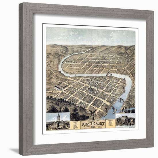 1871, Frankfort Bird's Eye View, Kentucky, United States-null-Framed Giclee Print