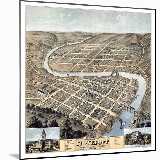 1871, Frankfort Bird's Eye View, Kentucky, United States-null-Mounted Giclee Print