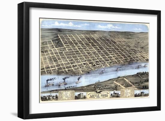 1871, Little Rock Bird's Eye View, Arkansas, United States-null-Framed Giclee Print