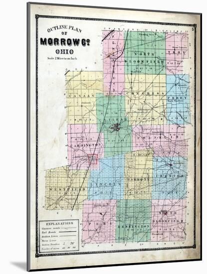 1871, Morrow County Outline Map, Ohio, United States-null-Mounted Giclee Print