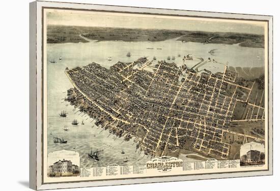 1872, Charleston Bird's Eye View, South Carolina, United States-null-Framed Premier Image Canvas