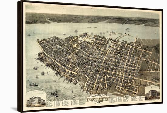 1872, Charleston Bird's Eye View, South Carolina, United States-null-Framed Premier Image Canvas