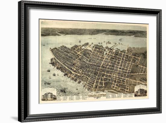 1872, Charleston Bird's Eye View, South Carolina, United States-null-Framed Giclee Print