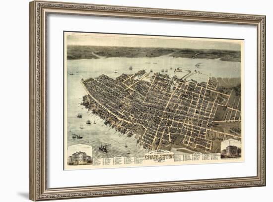 1872, Charleston Bird's Eye View, South Carolina, United States--Framed Giclee Print