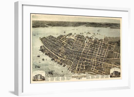 1872, Charleston Bird's Eye View, South Carolina, United States-null-Framed Giclee Print