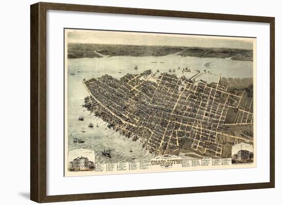 1872, Charleston Bird's Eye View, South Carolina, United States-null-Framed Giclee Print