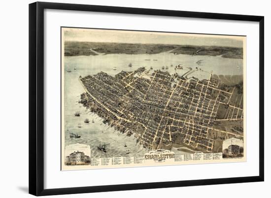 1872, Charleston Bird's Eye View, South Carolina, United States-null-Framed Giclee Print