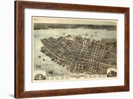 1872, Charleston Bird's Eye View, South Carolina, United States-null-Framed Giclee Print