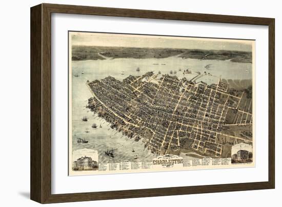 1872, Charleston Bird's Eye View, South Carolina, United States-null-Framed Premium Giclee Print