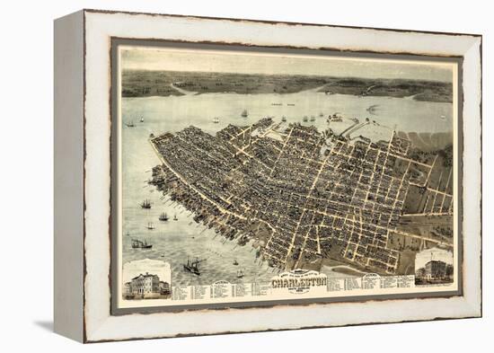 1872, Charleston Bird's Eye View, South Carolina, United States-null-Framed Premier Image Canvas