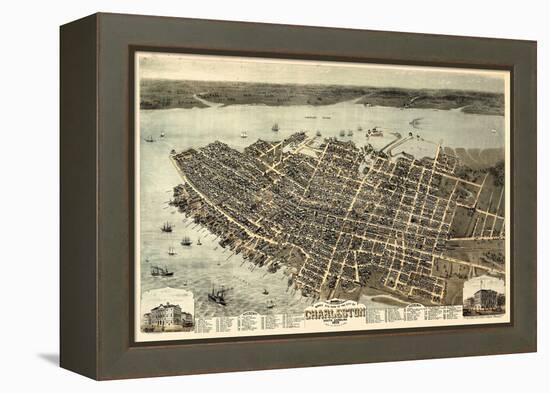 1872, Charleston Bird's Eye View, South Carolina, United States-null-Framed Premier Image Canvas