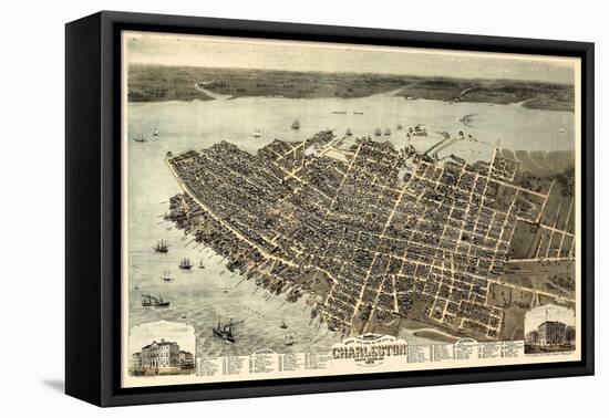 1872, Charleston Bird's Eye View, South Carolina, United States-null-Framed Premier Image Canvas