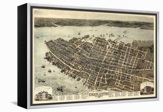 1872, Charleston Bird's Eye View, South Carolina, United States-null-Framed Premier Image Canvas