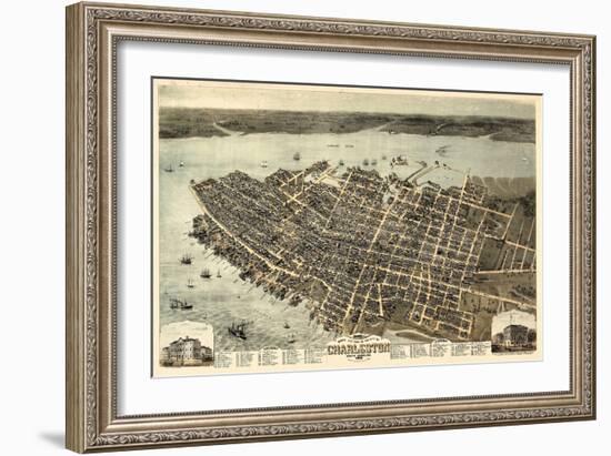 1872, Charleston Bird's Eye View, South Carolina, United States-null-Framed Giclee Print