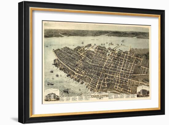 1872, Charleston Bird's Eye View, South Carolina, United States-null-Framed Giclee Print