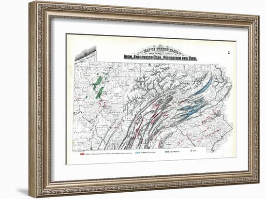 1872, Iron, Anthracite Coal, Petroleum and Zinc Map, Pennsylvania, United States-null-Framed Giclee Print