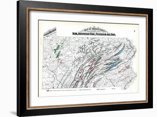 1872, Iron, Anthracite Coal, Petroleum and Zinc Map, Pennsylvania, United States-null-Framed Giclee Print