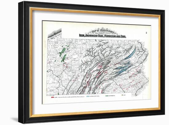 1872, Iron, Anthracite Coal, Petroleum and Zinc Map, Pennsylvania, United States-null-Framed Giclee Print