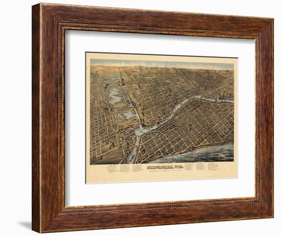 1872, Milwaukee Bird's Eye View, Wisconsin, United States-null-Framed Giclee Print