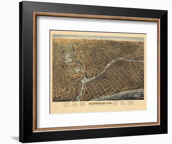 1872, Milwaukee Bird's Eye View, Wisconsin, United States-null-Framed Giclee Print