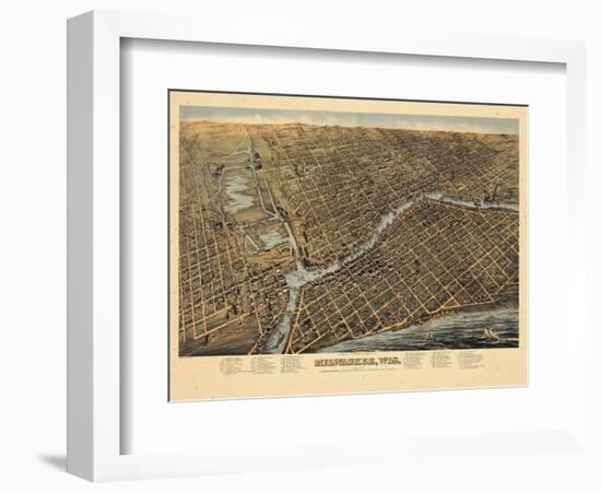 1872, Milwaukee Bird's Eye View, Wisconsin, United States-null-Framed Giclee Print