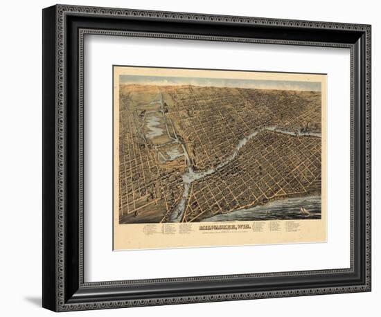 1872, Milwaukee Bird's Eye View, Wisconsin, United States-null-Framed Giclee Print