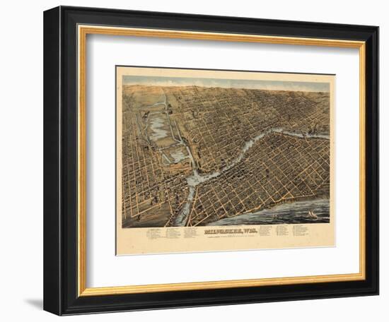 1872, Milwaukee Bird's Eye View, Wisconsin, United States-null-Framed Giclee Print