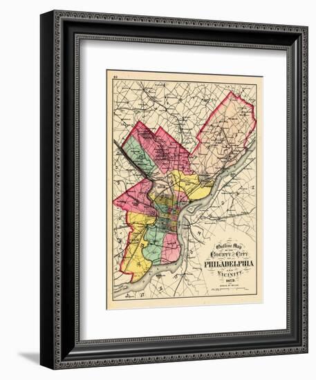 1872, Philadelphia County and City Outline Map, Pennsylvania, United States-null-Framed Giclee Print