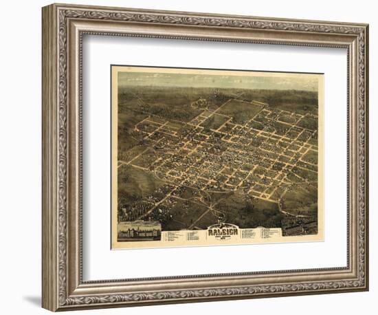 1872, Raleigh Bird's Eye View, North Carolina, United States-null-Framed Giclee Print