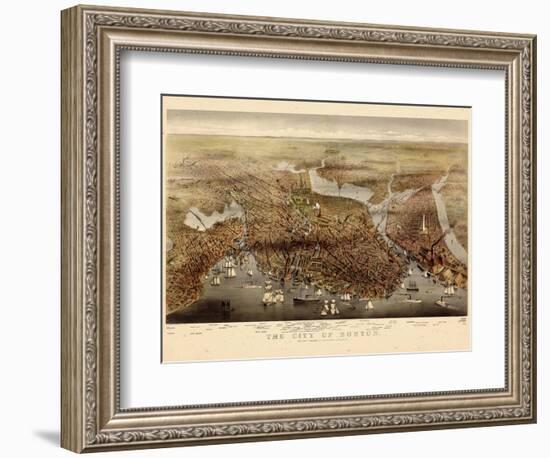 1873, Boston Bird's Eye View, Massachusetts, United States-null-Framed Giclee Print