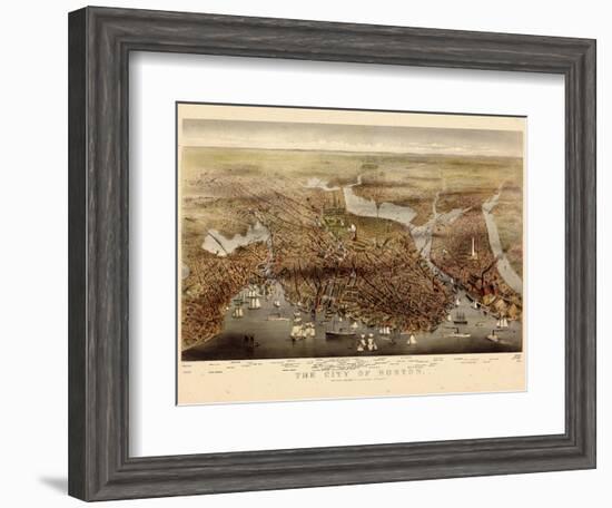 1873, Boston Bird's Eye View, Massachusetts, United States-null-Framed Giclee Print