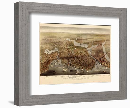 1873, Boston Bird's Eye View, Massachusetts, United States-null-Framed Giclee Print