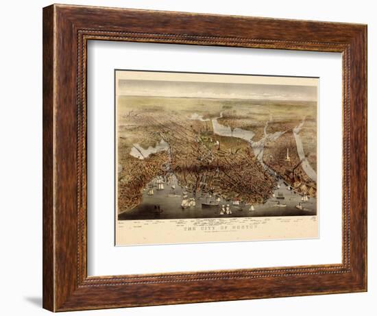 1873, Boston Bird's Eye View, Massachusetts, United States-null-Framed Giclee Print